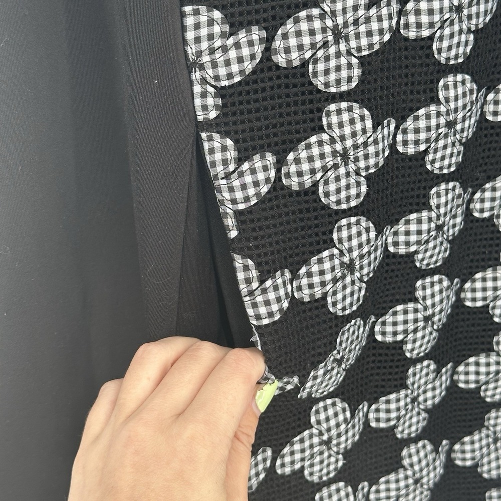 Gabby Skye‎ Black Mesh Gingham Floral Poly/Spandex Shift Dress W/Pockets Sz 10 - Picture 6 of 7